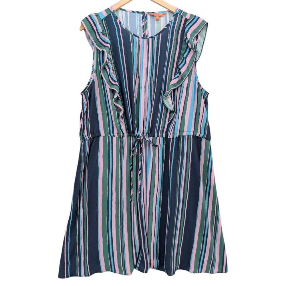 ModCloth Get Into Ruffle Dress Multicolor Stripe Sleeveless Cinch Waist Size 2X